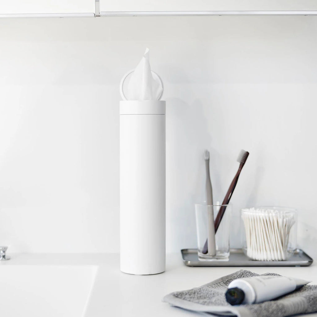 Tissue case tower with cylindrical lid